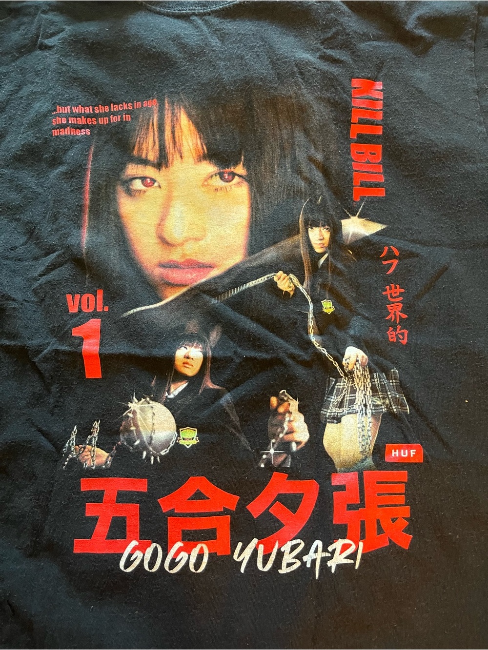 HUF Black Tee with Red Graphic "Gogo Yubari"